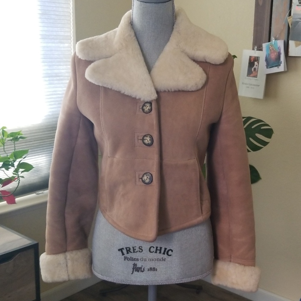 Vintage suede sherpa crop jacket